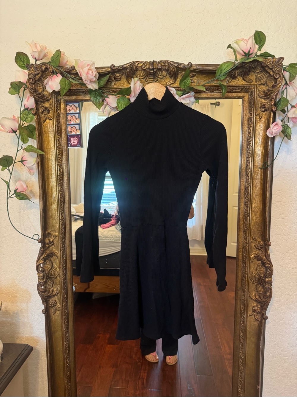 Reformation Black Ribbed Turtleneck Mini Dress